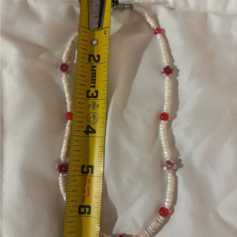 Elegant Beaded Necklace with white  Red and Pink Accents